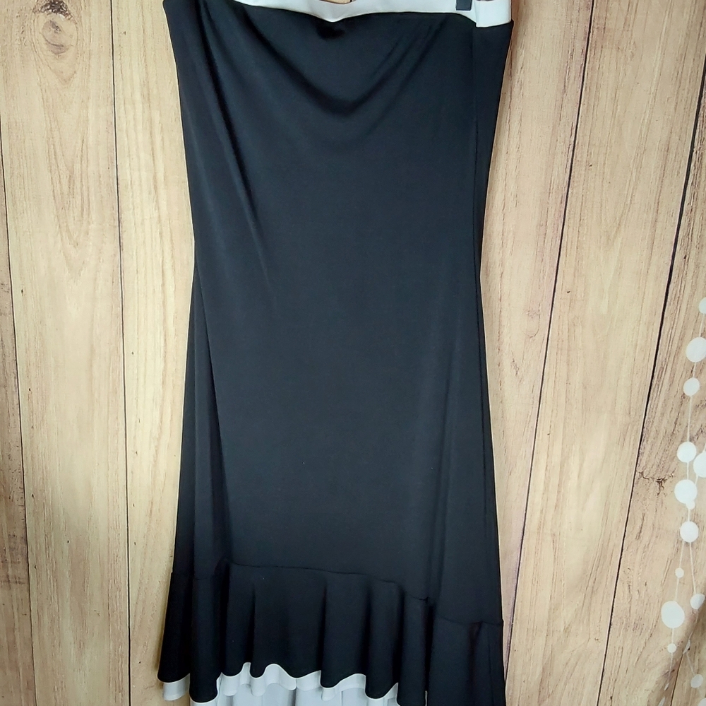 White House Black Market Strapless Dress With White Trim Bodice and White Hem